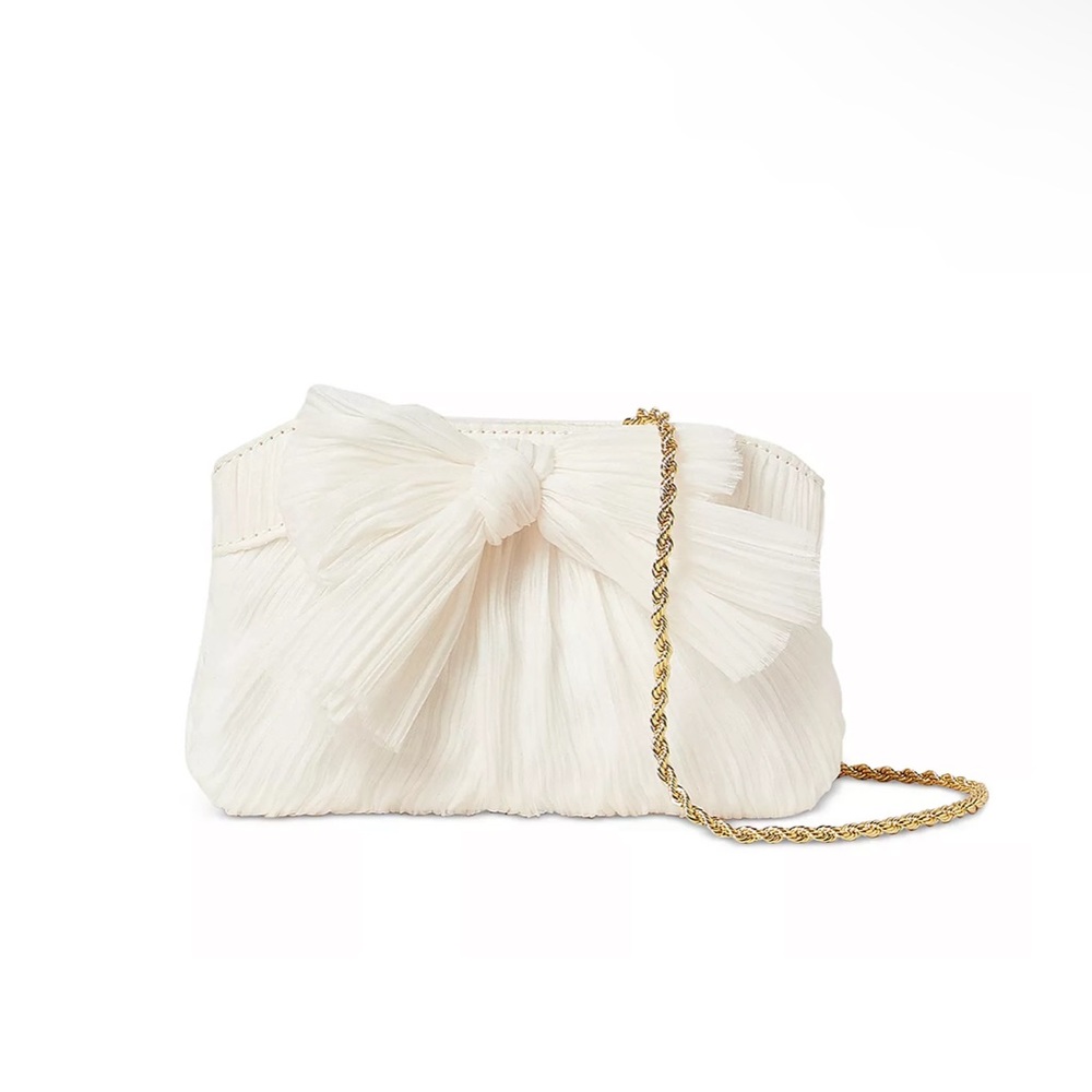 NWT Loeffler Randall Rochelle Mini Pleated Frame Clutch in Pearl, Unused